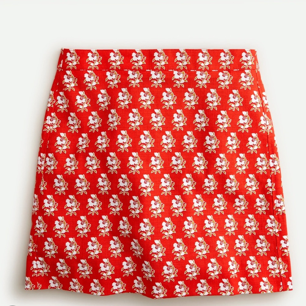 J. Crew Stretch Grasscloth Mini Skirt in classic red floral block print